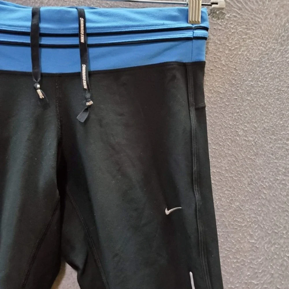 Nike Women Activewear Pants Medium Black Capri Running Dri-Fit Swoosh 16